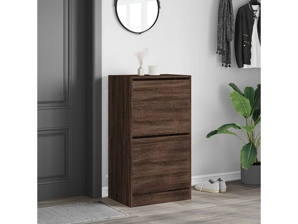 Mueble zapatero 2 cajones abatibles marrón roble 60x42x108 cm ES380056