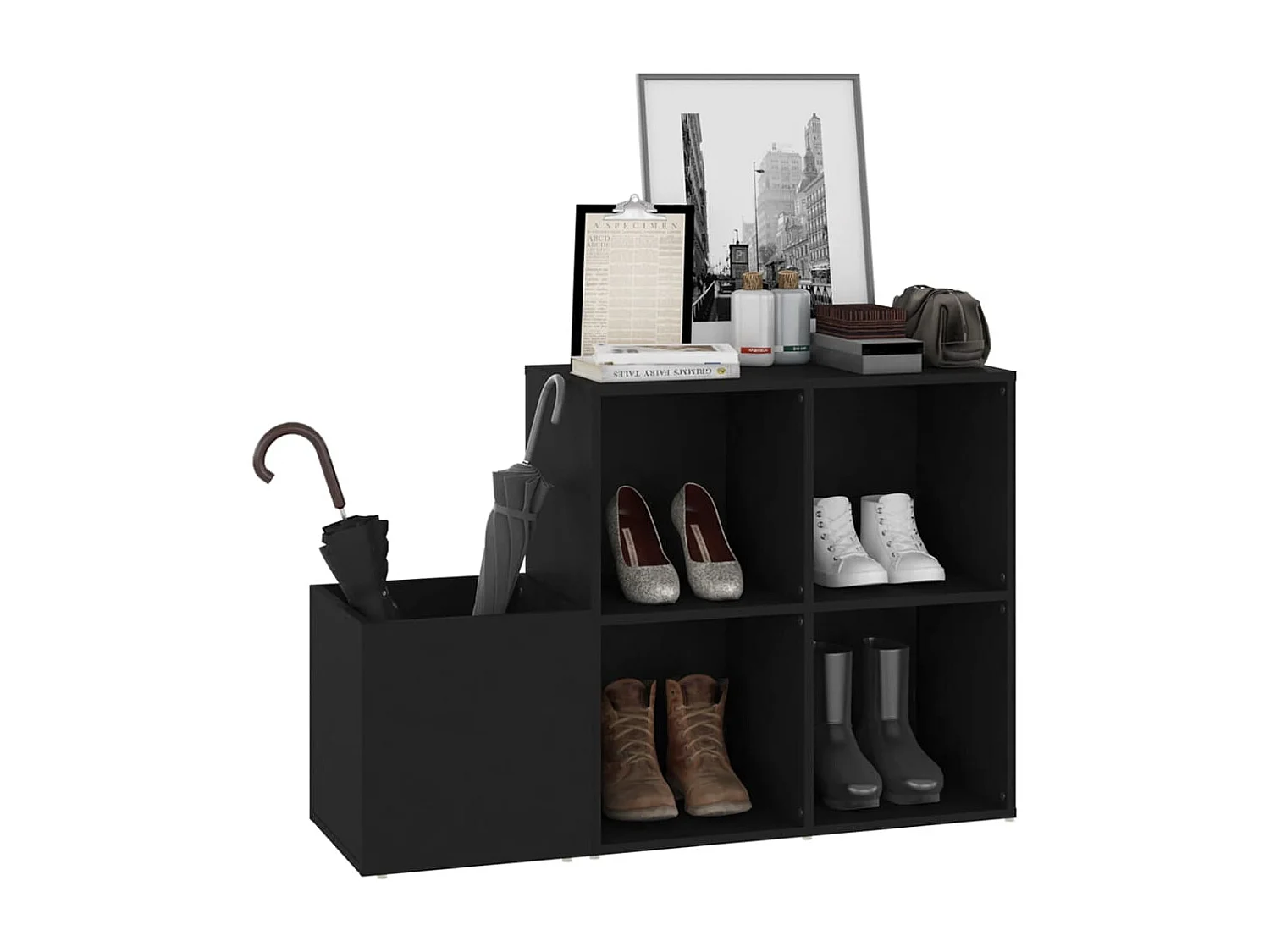 Meuble à chaussures d'entrée noir bois d'ingénierie FR88688