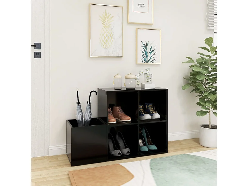 Meuble à chaussures d'entrée noir bois d'ingénierie FR88688