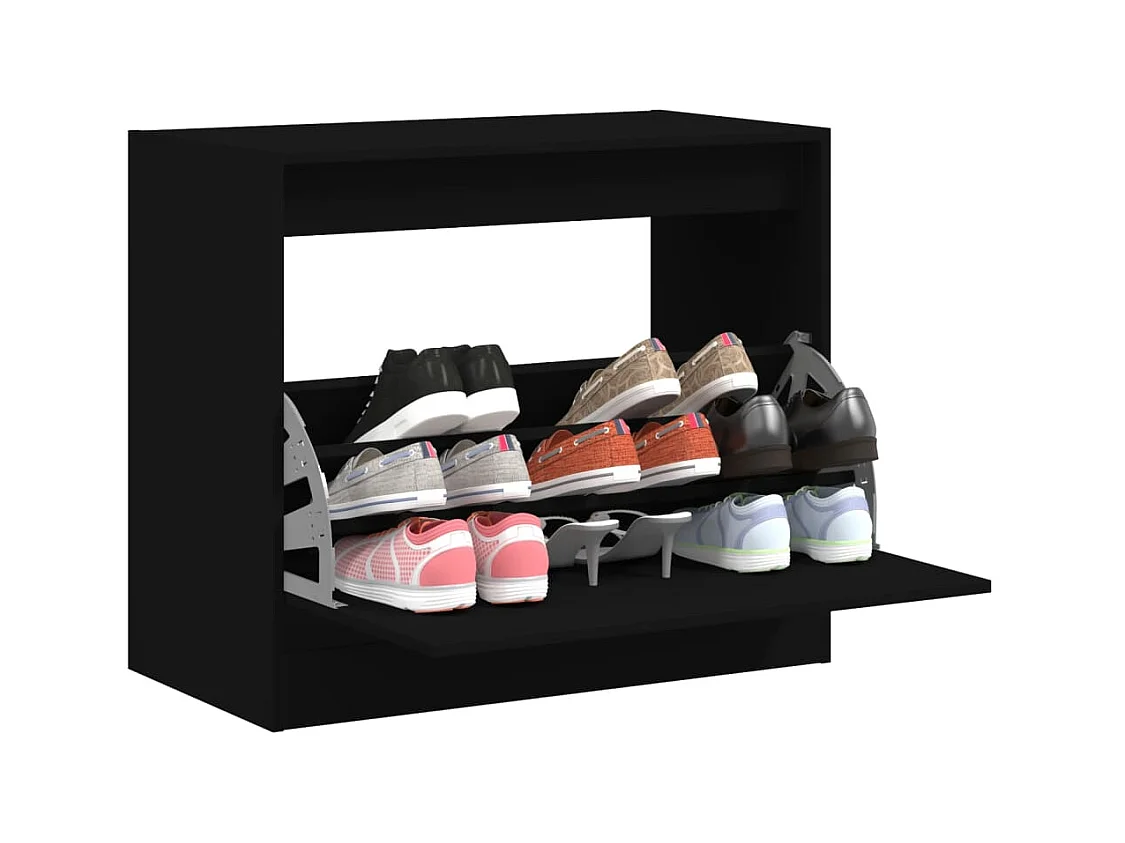 Meuble à chaussures noir 80x42x69 cm bois d'ingénierie FR55034