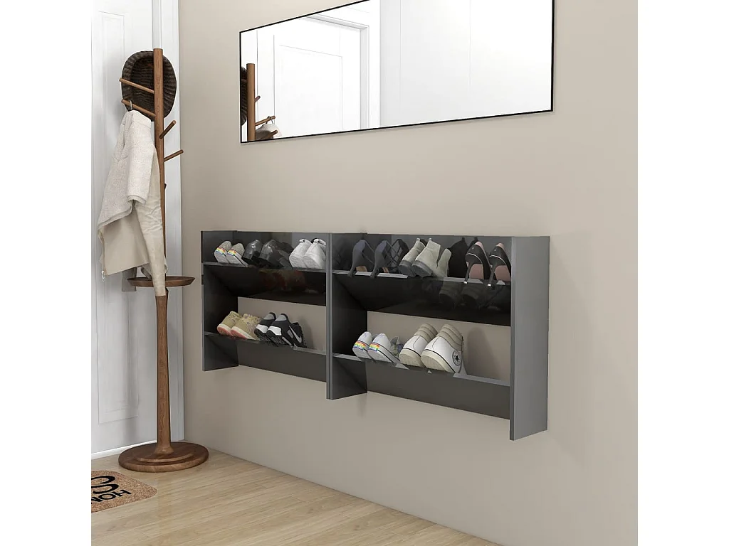 Meubles à chaussures murales 2 pcs gris brillant 80x18x60 cm FR43316