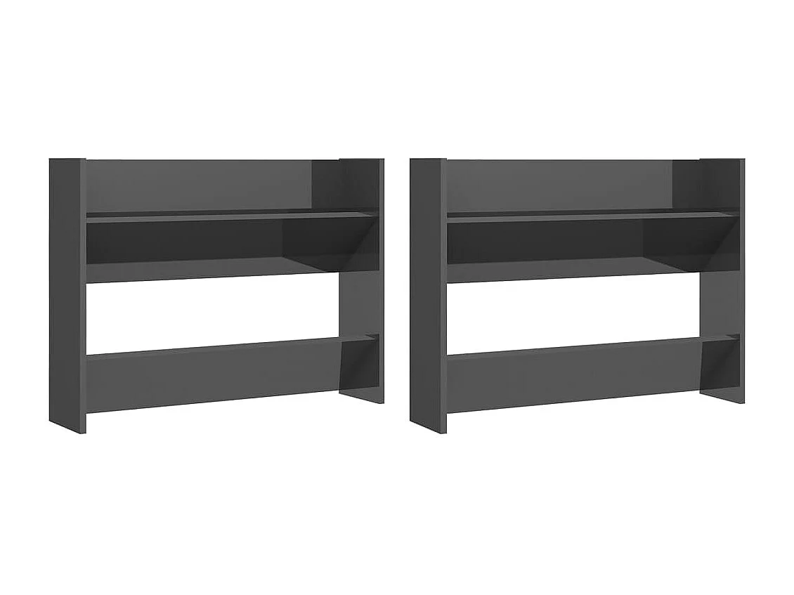 Meubles à chaussures murales 2 pcs gris brillant 80x18x60 cm FR43316