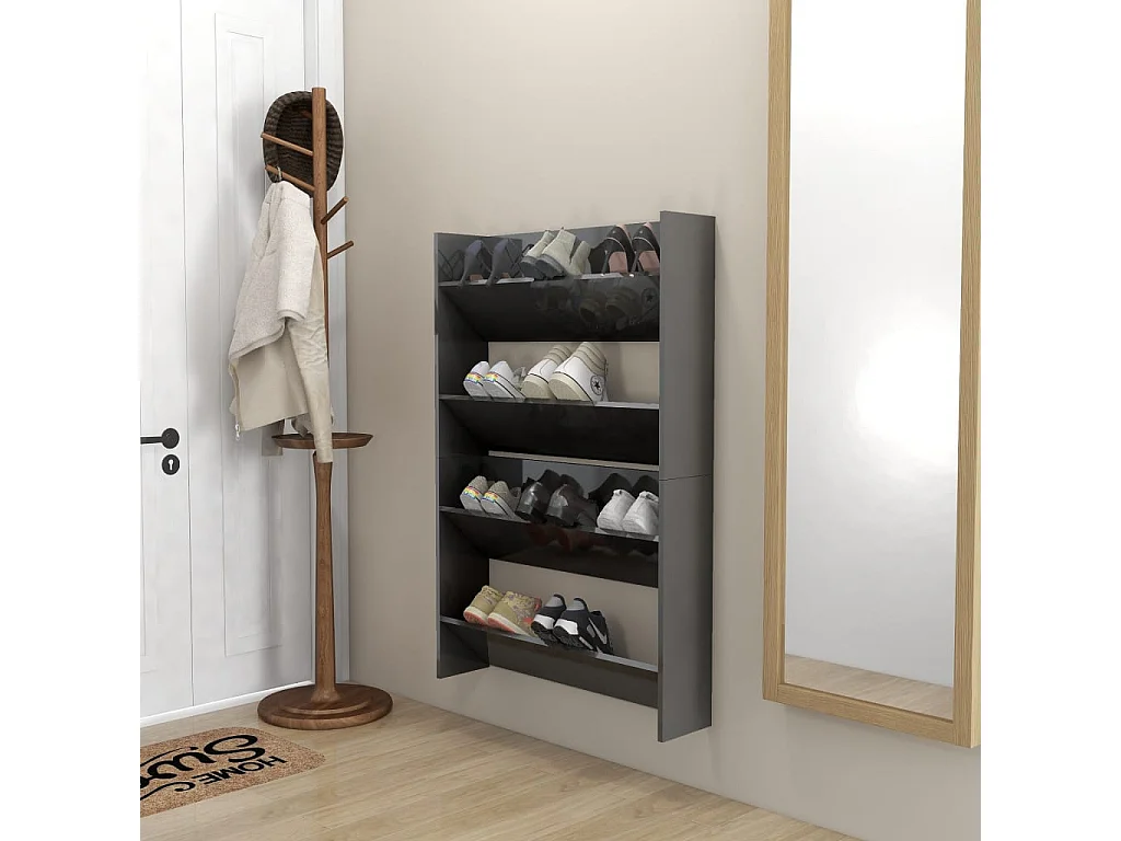 Meubles à chaussures murales 2 pcs gris brillant 80x18x60 cm FR43316