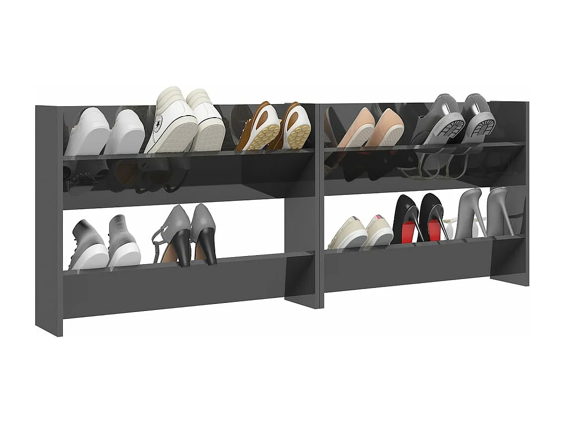 Meubles à chaussures murales 2 pcs gris brillant 80x18x60 cm FR43316