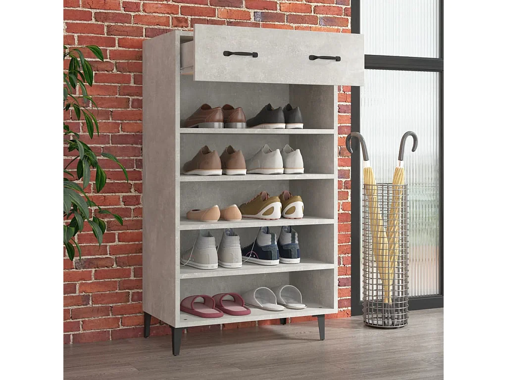 Mueble zapatero madera contrachapada gris hormigón 60x35x105 cm ES834989