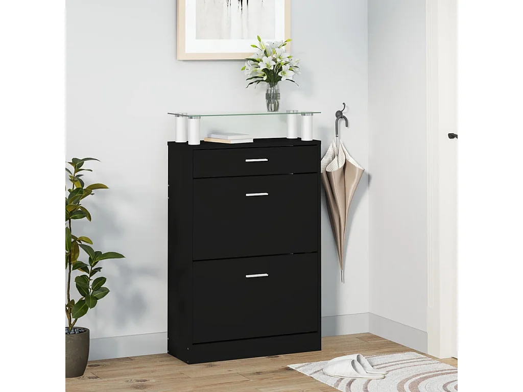 Meuble à chaussures Noir 63x24x104 cm Bois d'ingénierie FR81864