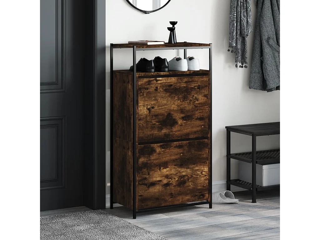 Meuble à chaussures chêne fumé 60x34x112 cm bois d'ingénierie FR83195
