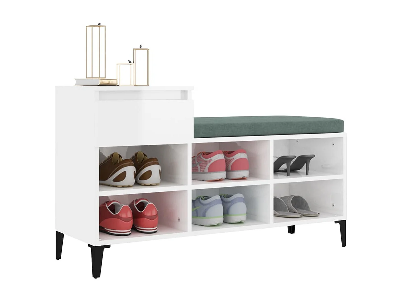 Mueble zapatero madera contrachapada blanco brillo 102x36x60 cm ES315393