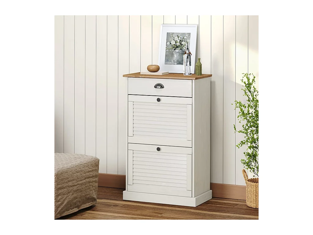 Meuble à chaussures VIGO 60x35x96 cm blanc bois massif de pin FR49321