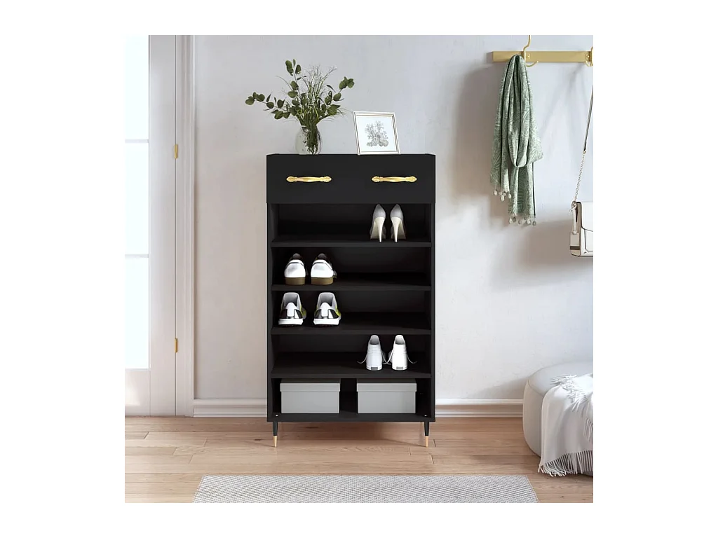 Meuble à chaussures noir 60x35x105 cm bois d'ingénierie FR78617