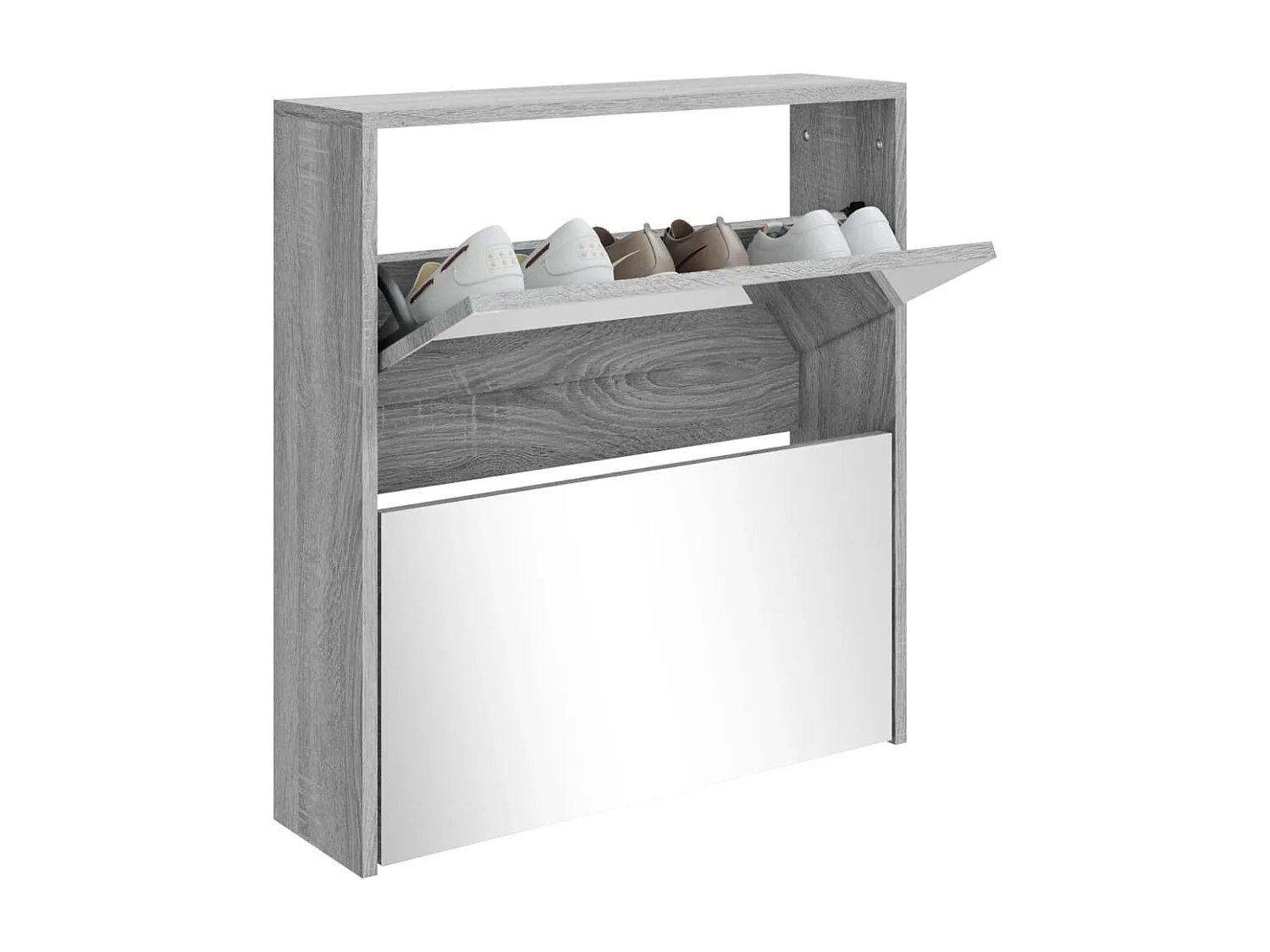 Mueble zapatero con espejo 2 niveles gris Sonoma 63x17x67 cm ES277316