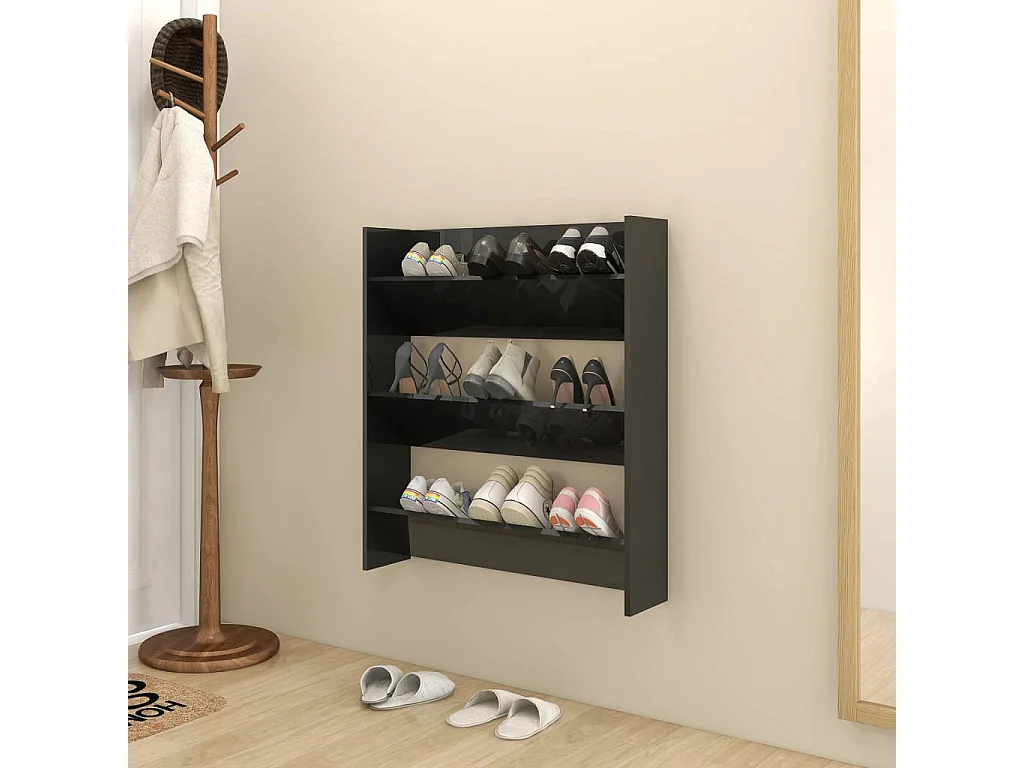 Meuble à chaussures murale noir brillant bois d'ingénierie FR51421