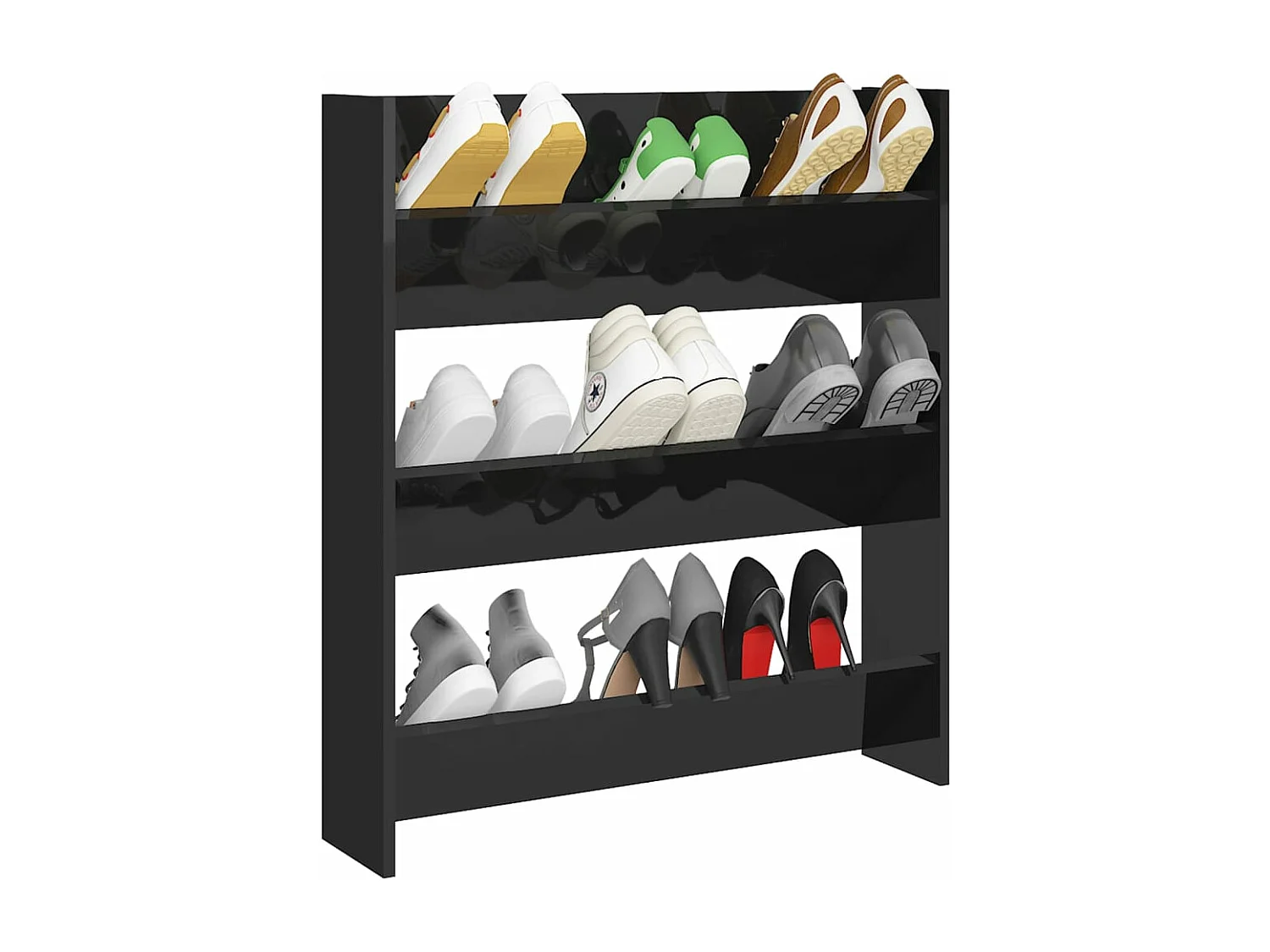 Meuble à chaussures murale noir brillant bois d'ingénierie FR51421