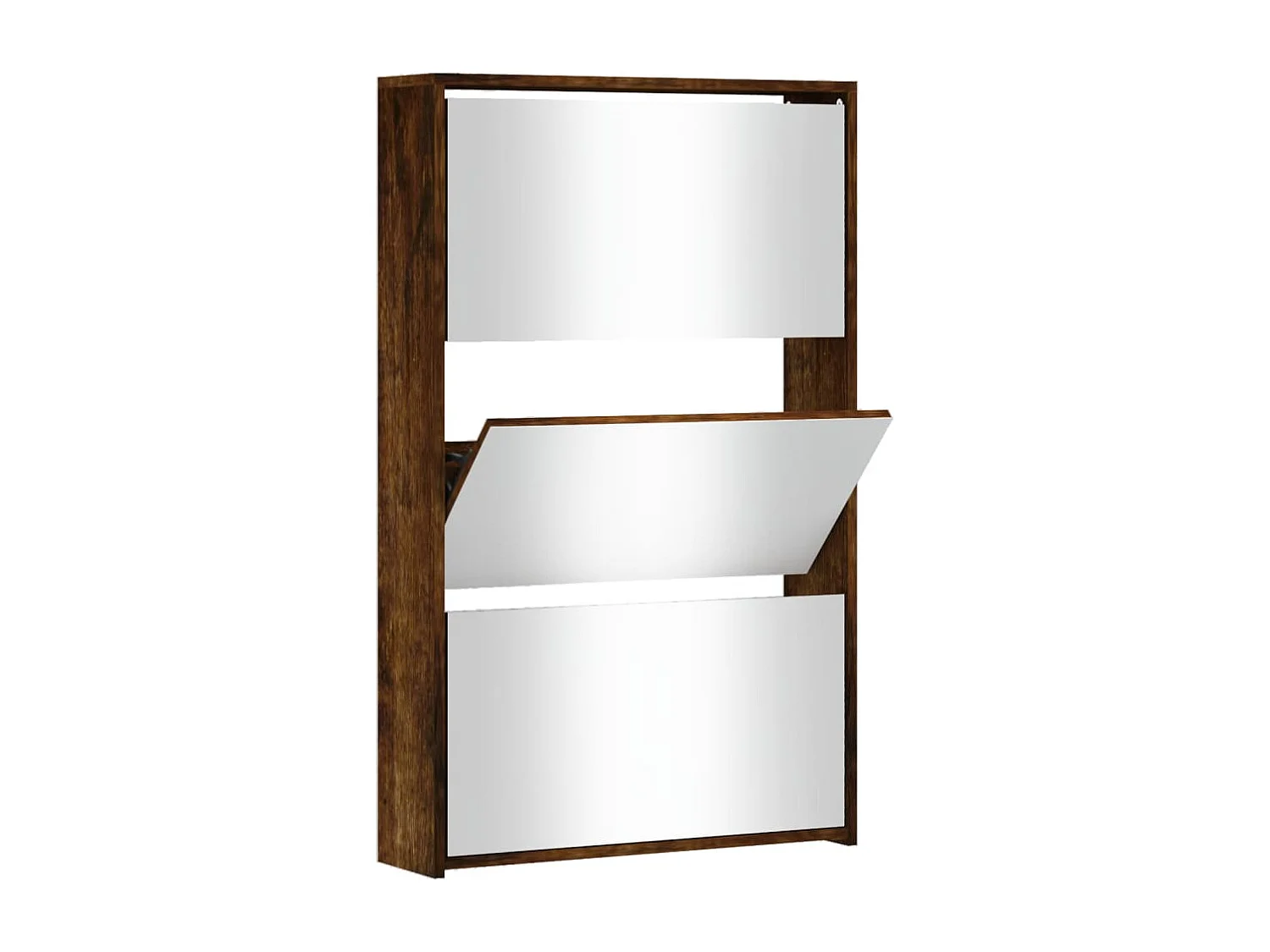 Meuble à chaussures miroir 3 niveaux Chêne fumé 63x17x102,5 cm FR81761