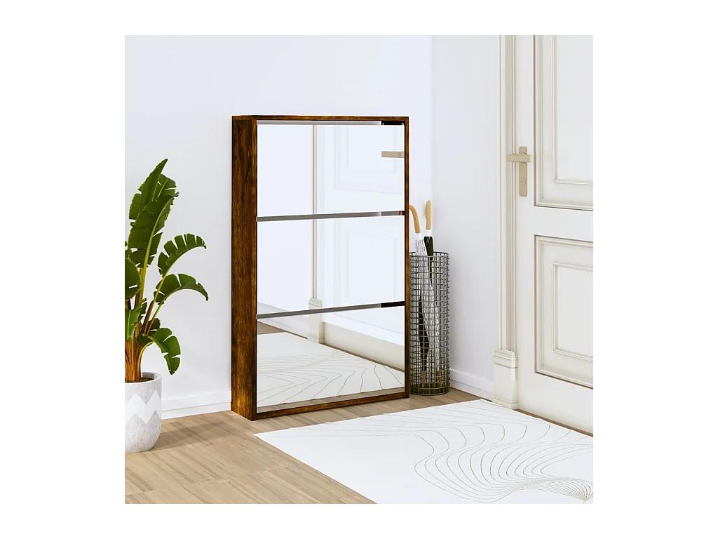 Meuble à chaussures miroir 3 niveaux Chêne fumé 63x17x102,5 cm FR81761