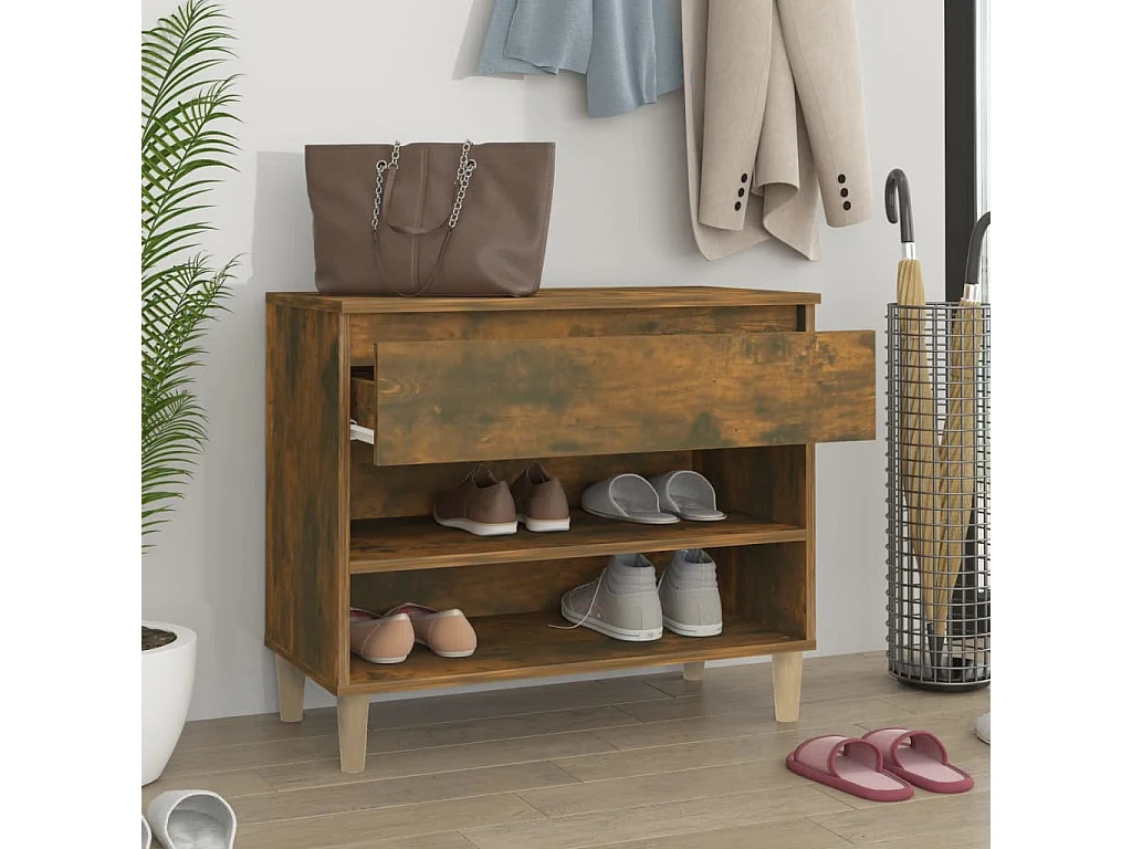 Mueble zapatero madera contrachapada roble ahumado 70x36x60 cm ES260350
