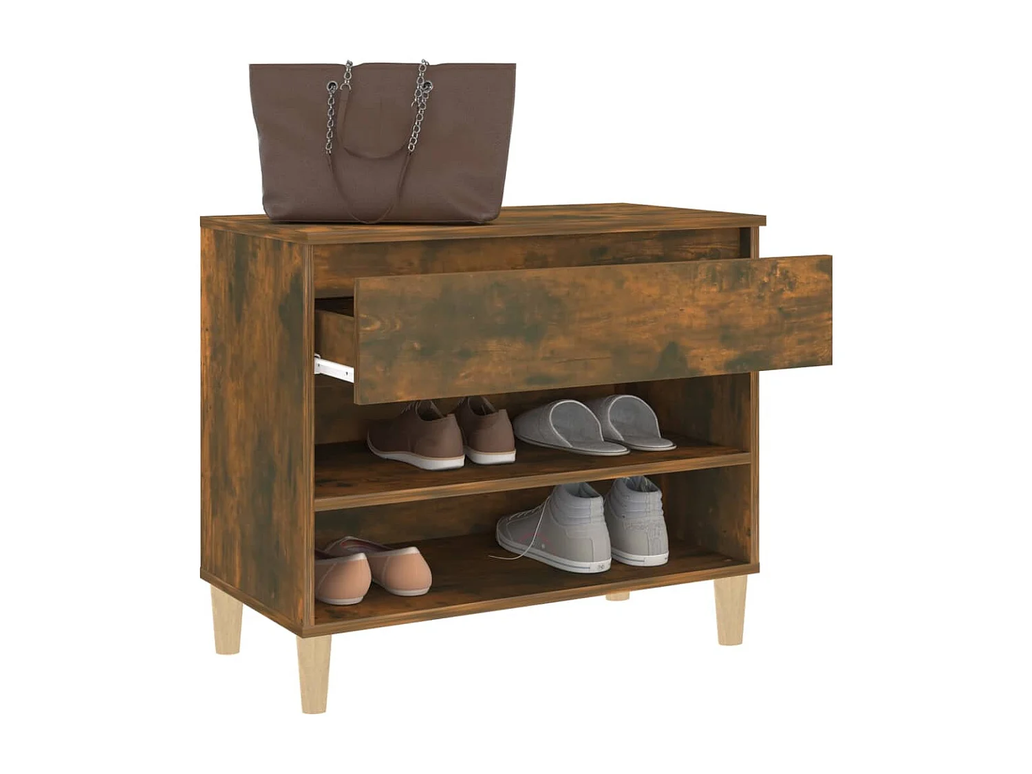 Mueble zapatero madera contrachapada roble ahumado 70x36x60 cm ES260350