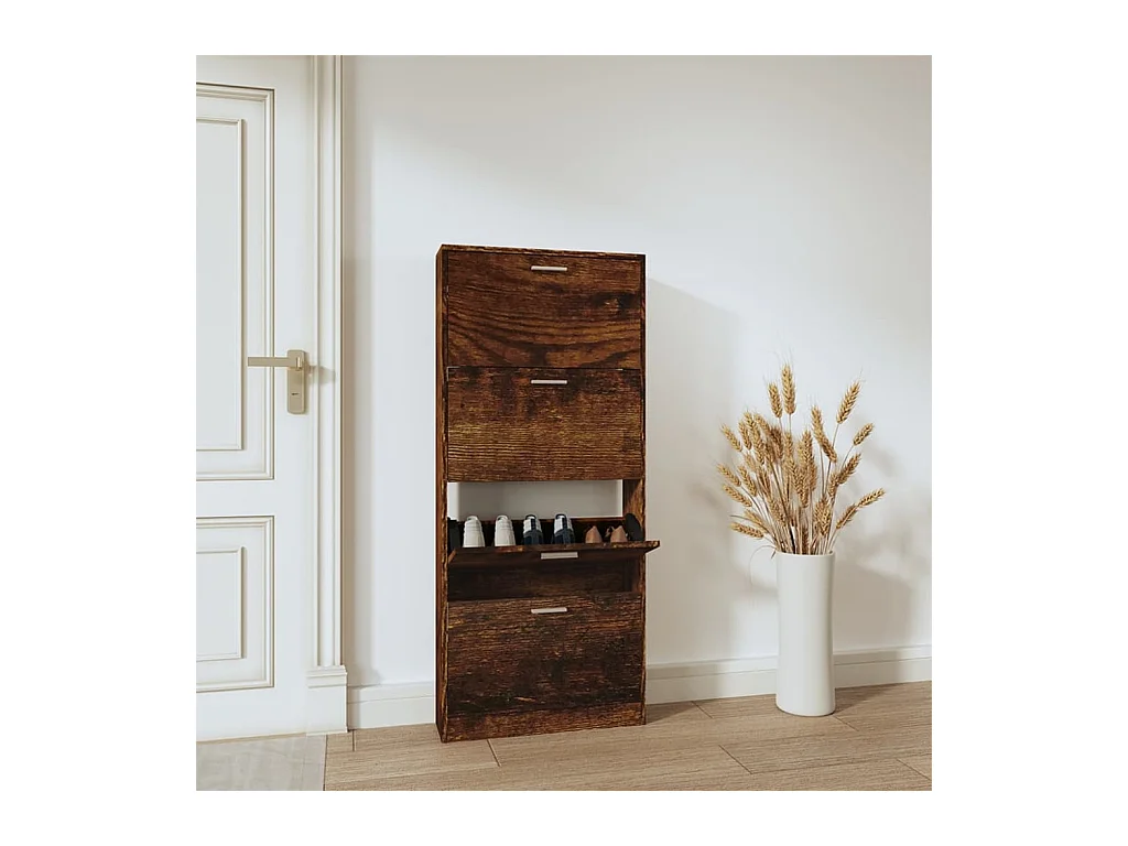 Meuble à chaussures Chêne fumé 59x17x150 cm Bois d'ingénierie FR27582