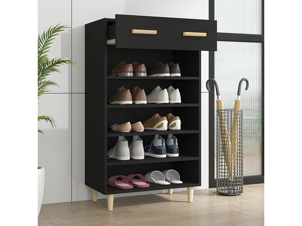 Mueble zapatero de madera contrachapada negro 60x35x105 cm ES968996