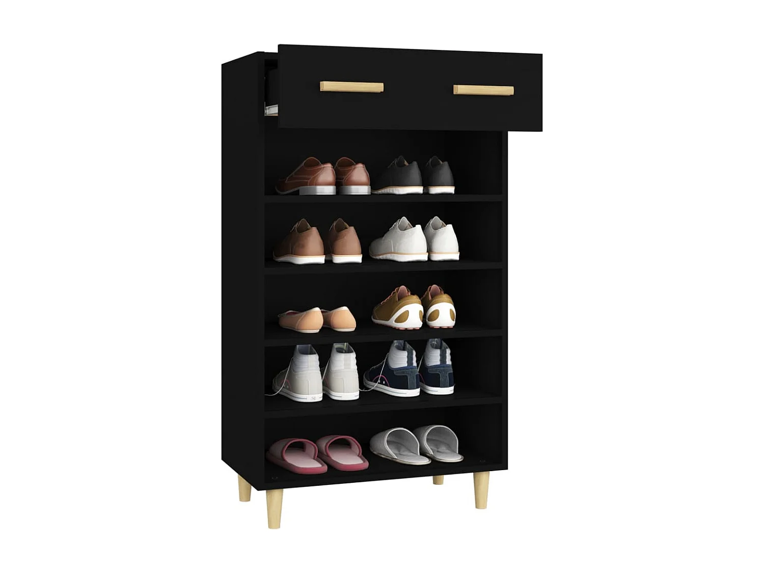 Mueble zapatero de madera contrachapada negro 60x35x105 cm ES968996