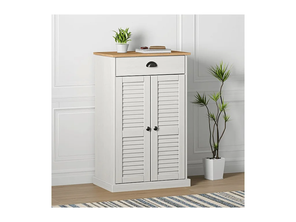 Meuble à chaussures VIGO blanc 60x35x96 cm bois massif de pin FR44924