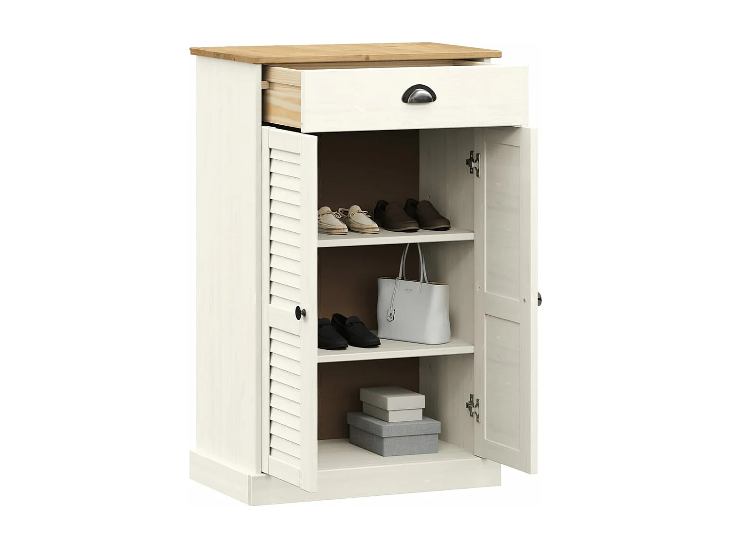 Meuble à chaussures VIGO blanc 60x35x96 cm bois massif de pin FR44924