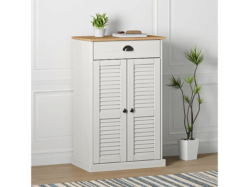 Meuble à chaussures VIGO blanc 60x35x96 cm bois massif de pin FR44924