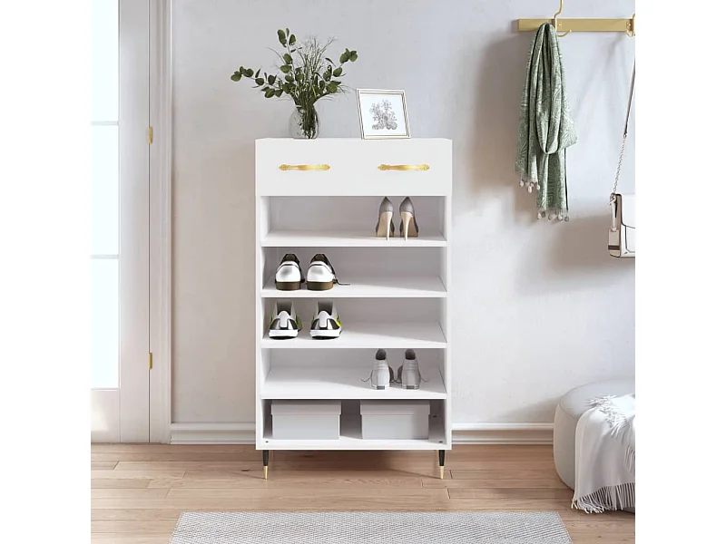 Meuble à chaussure Blanc brillant 60x35x105 cm Bois ingénierie FR51926