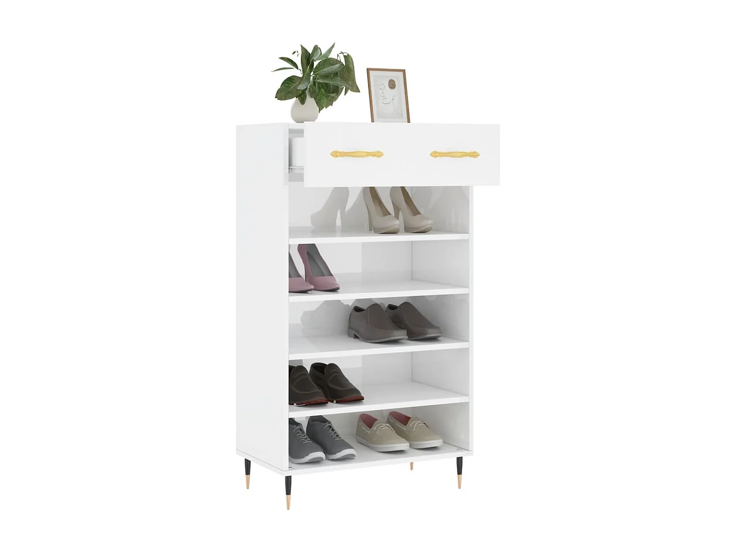 Mueble zapatero madera contrachapada blanco brillo 60x35x105 cm ES977987