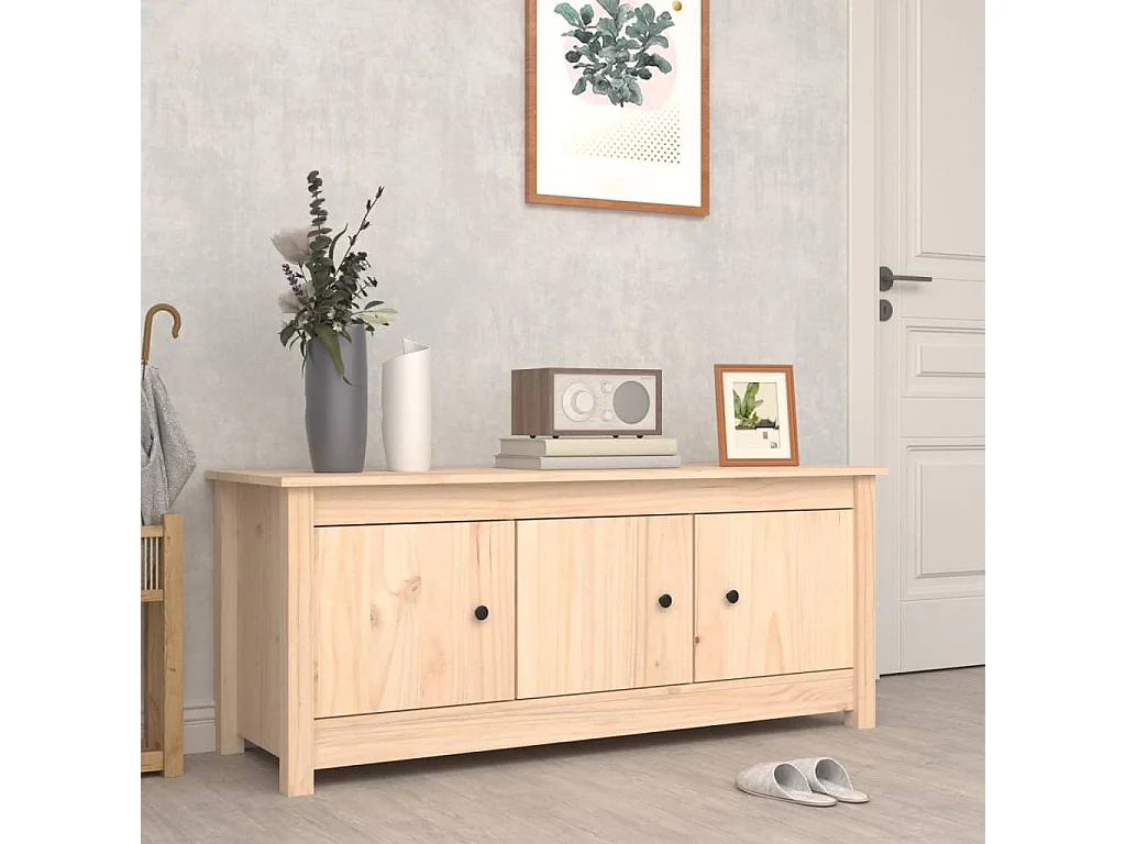 Mueble zapatero de madera maciza de pino 110x38x45,5 cm ES552309