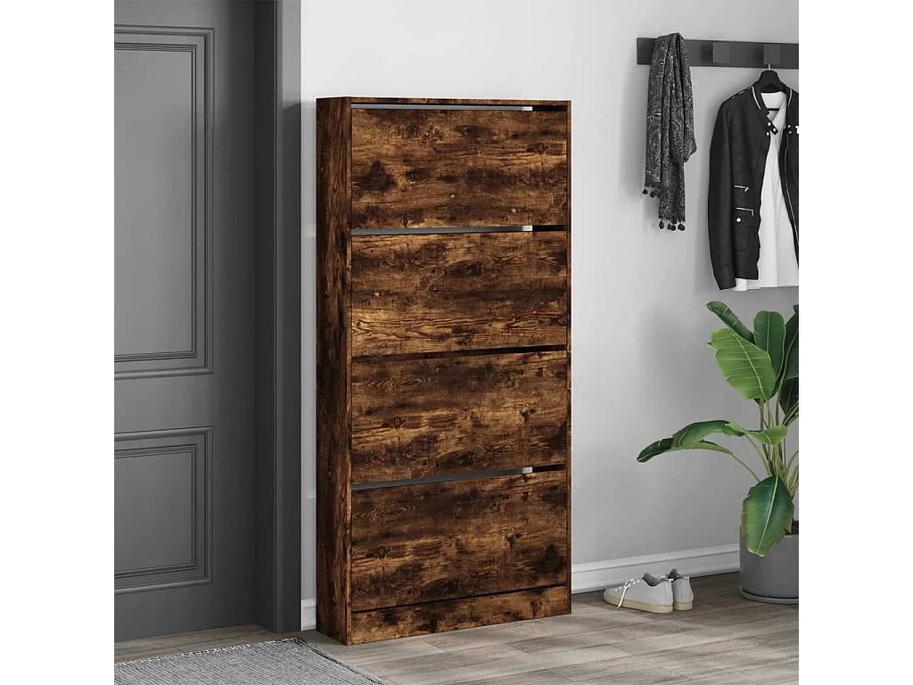 Schoenenkast met 4 klaplades 80x21x163,5 cm gerookt eikenkleur BE993811