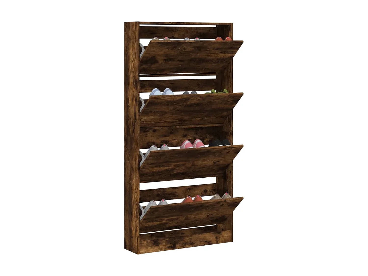 Schoenenkast met 4 klaplades 80x21x163,5 cm gerookt eikenkleur BE993811