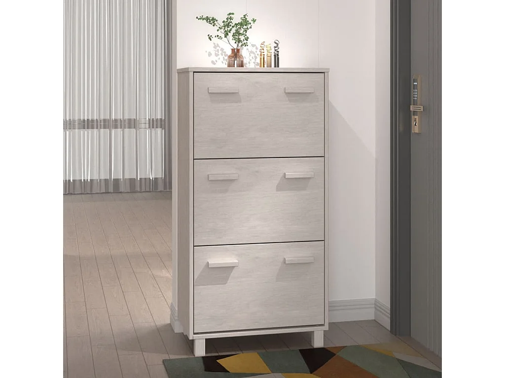 Zapatero HAMAR madera maciza de pino blanca 59,5x35x117 cm ES805683