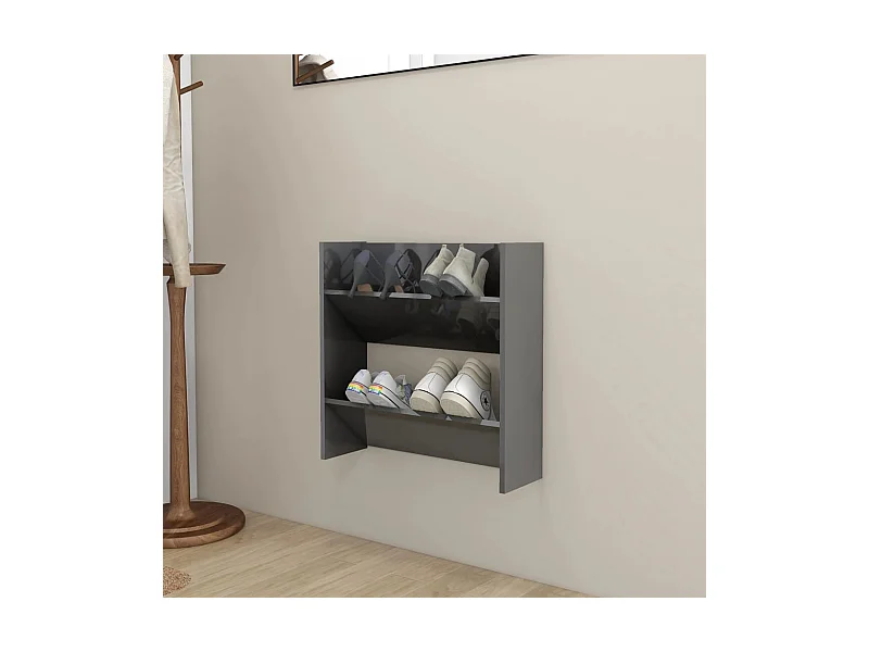 Wandschoenenkast 60x18x60 cm bewerkt hout hoogglans grijs BE402266