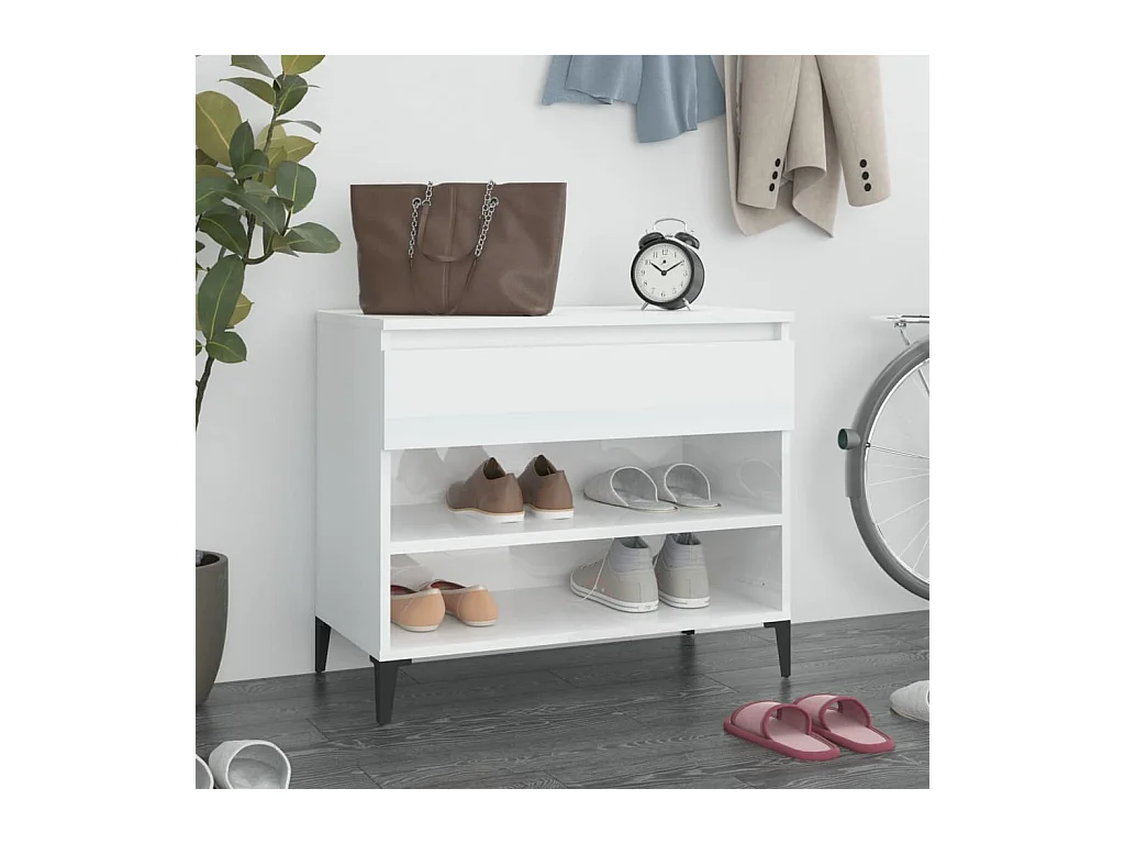 Meuble à chaussure Blanc brillant 70x36x60 cm Bois ingénierie FR80306
