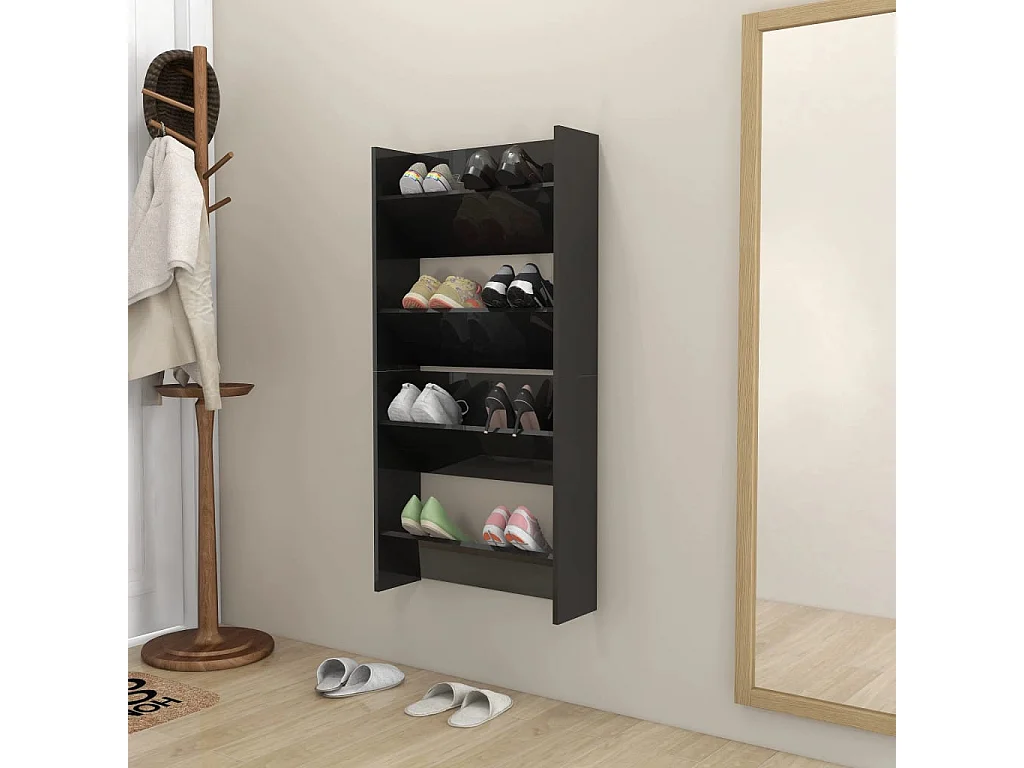 Meubles à chaussures murales 2 pcs noir brillant 60x18x60 cm FR83241