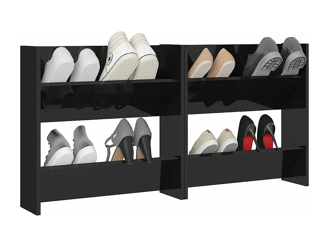 Meubles à chaussures murales 2 pcs noir brillant 60x18x60 cm FR83241