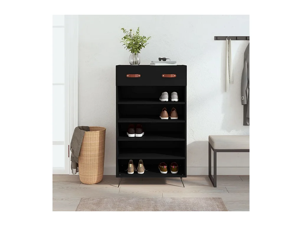 Meuble à chaussures noir 60x35x105 cm bois d'ingénierie FR33692