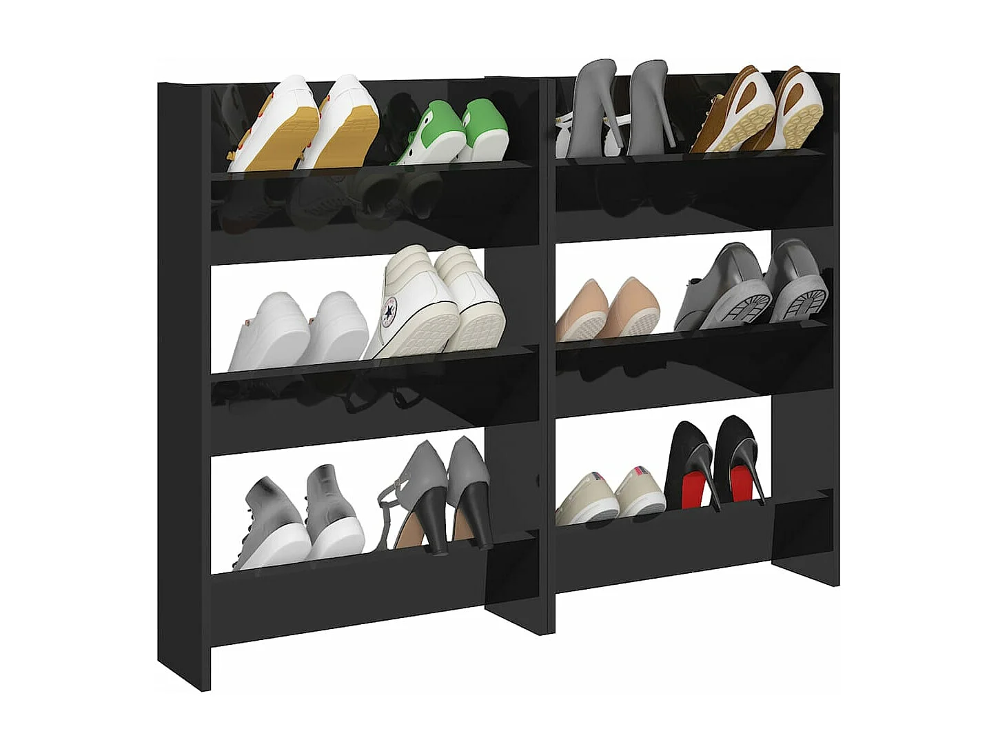 Meubles à chaussures murales 2 pcs noir brillant 60x18x90cm FR79676