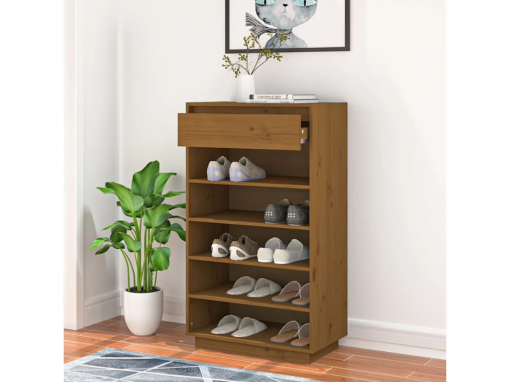 Meuble à chaussures Marron miel 60x34x105cm Bois de pin massif FR53995