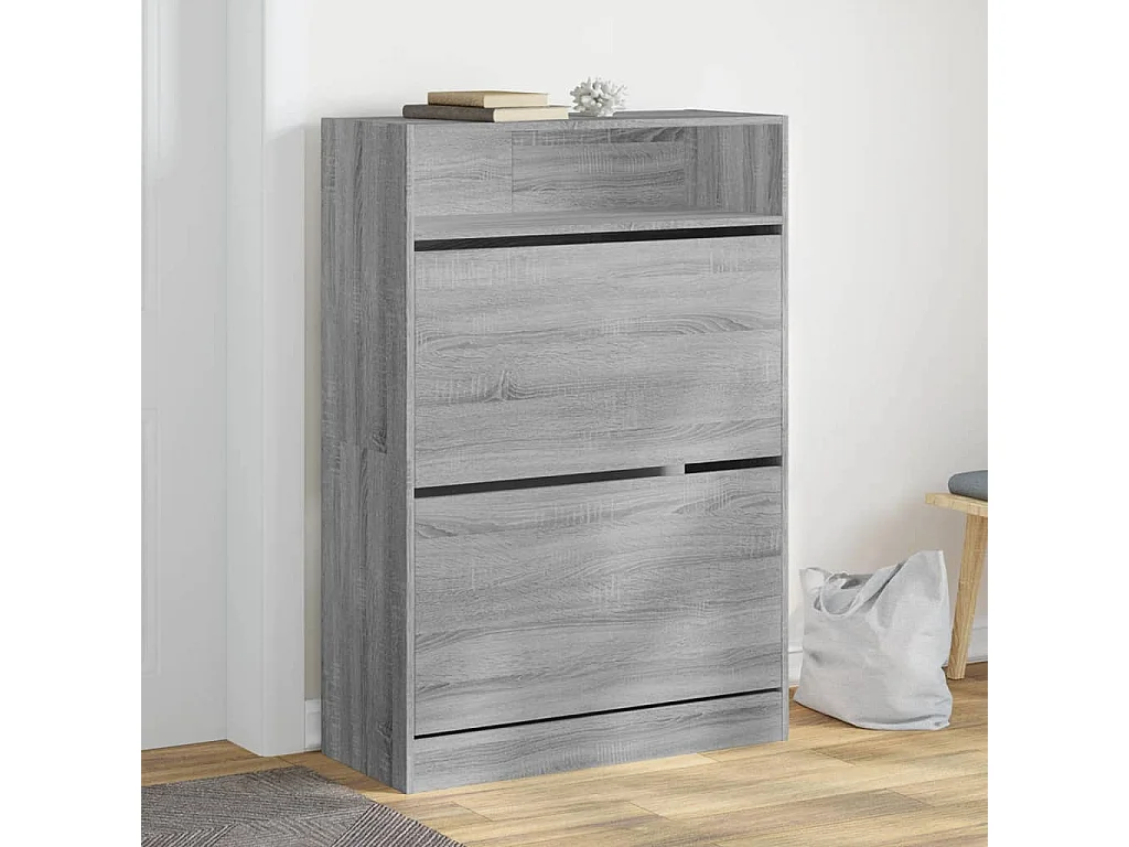 Schoenenkast met 2 klaplades 80x34x116 cm grijs sonoma BE796238