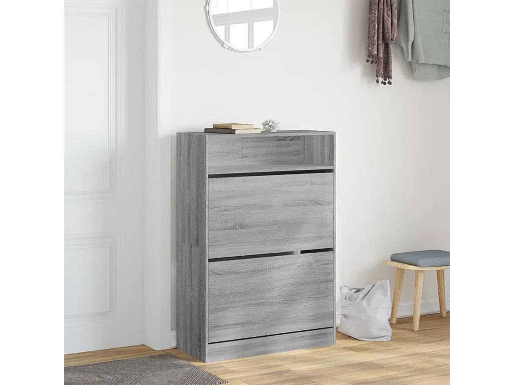 Schoenenkast met 2 klaplades 80x34x116 cm grijs sonoma BE796238