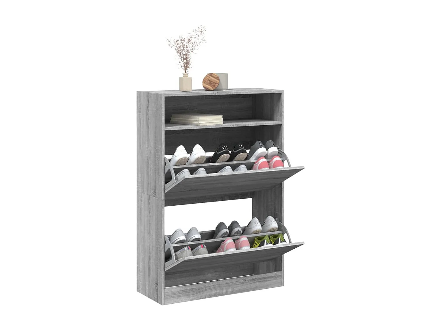 Schoenenkast met 2 klaplades 80x34x116 cm grijs sonoma BE796238