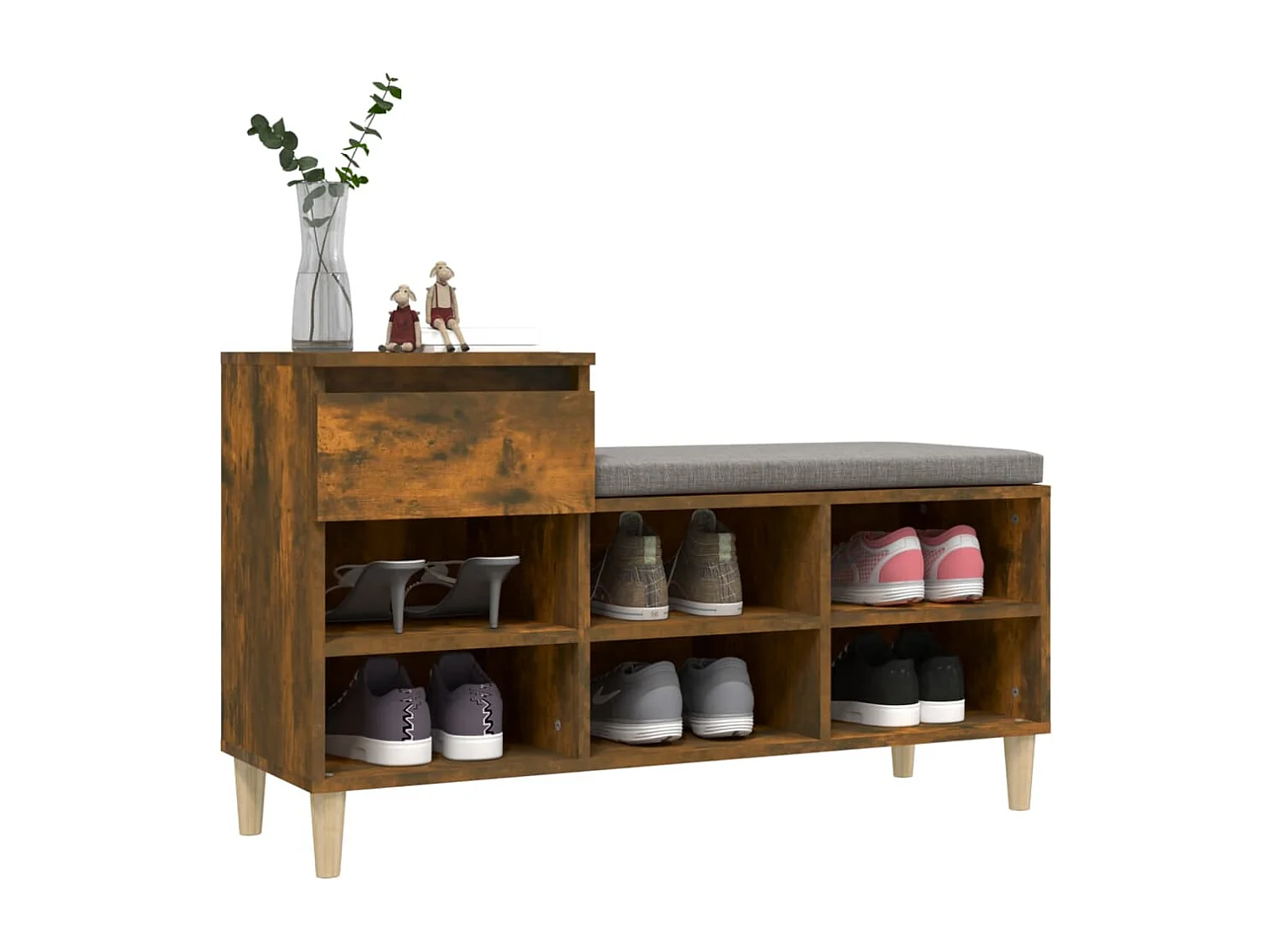 Mueble zapatero madera contrachapada roble ahumado 102x36x60 cm ES714303