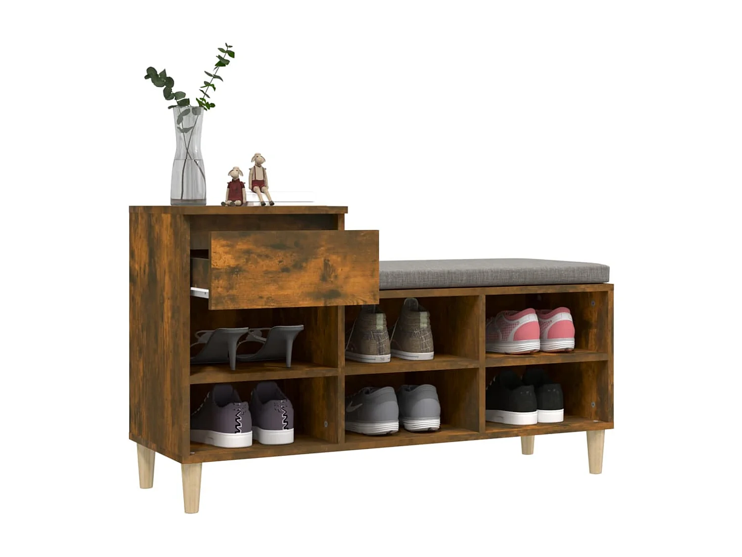 Mueble zapatero madera contrachapada roble ahumado 102x36x60 cm ES714303