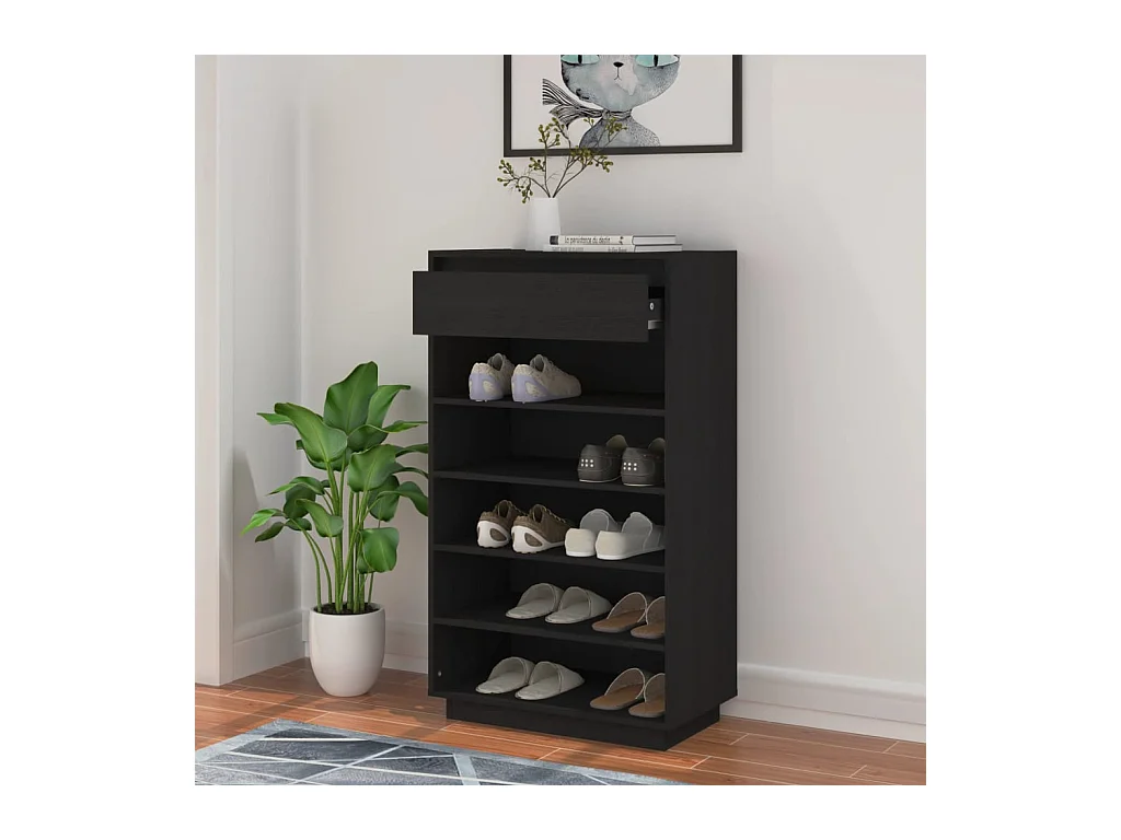 Meuble à chaussures Noir 60x34x105 cm Bois de pin massif FR83468
