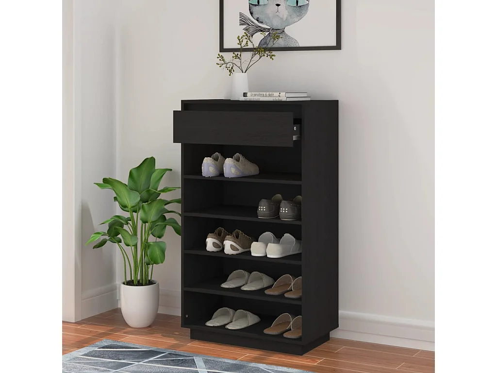 Meuble à chaussures Noir 60x34x105 cm Bois de pin massif FR83468