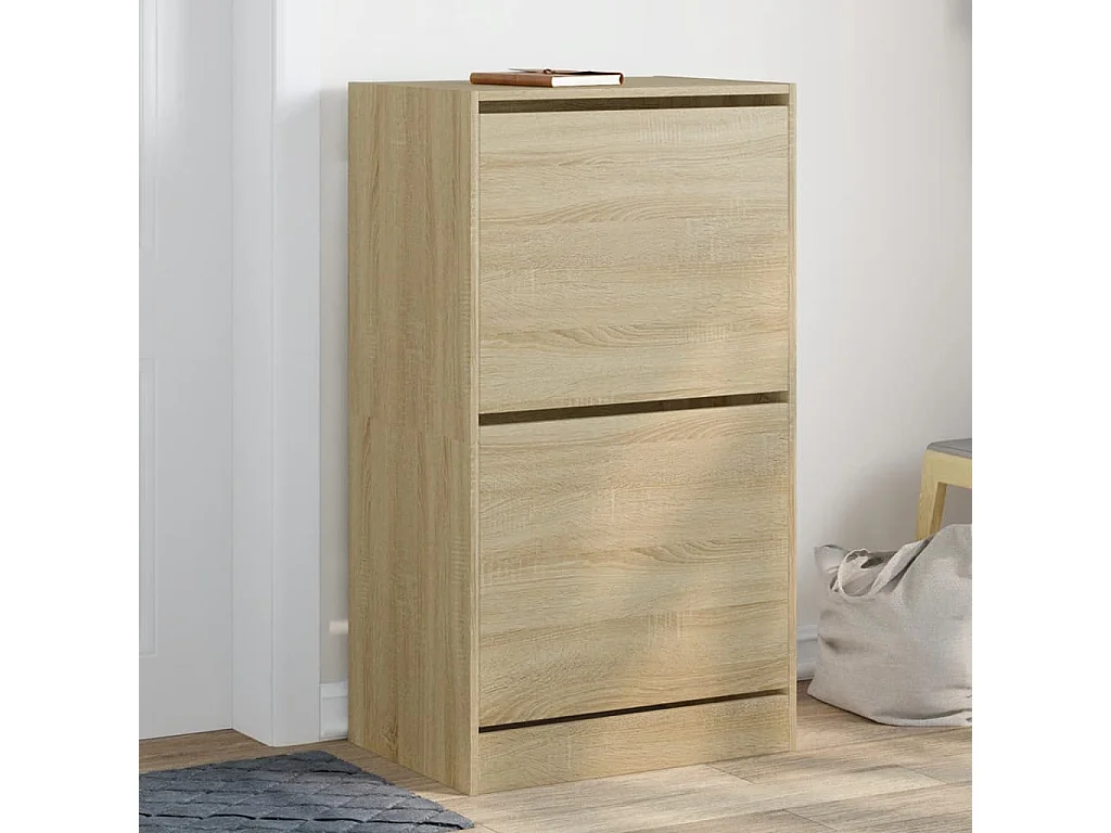 Mueble zapatero 2 cajones abatibles roble Sonoma 60x42x108 cm ES658163