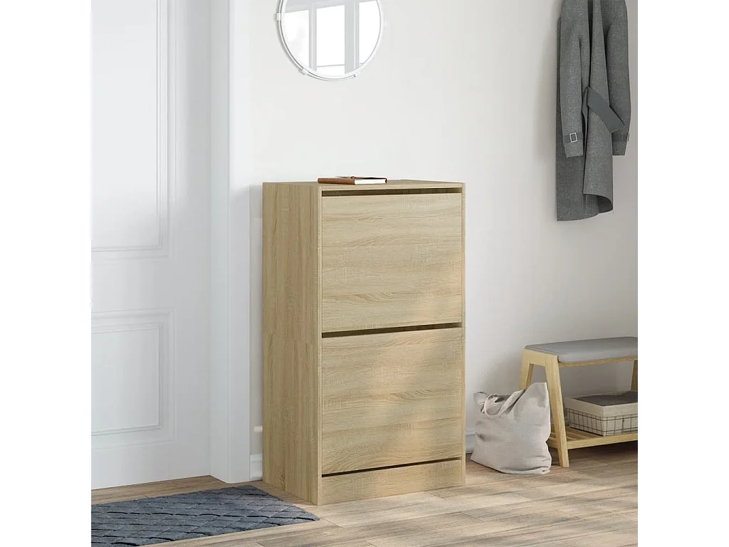 Mueble zapatero 2 cajones abatibles roble Sonoma 60x42x108 cm ES658163