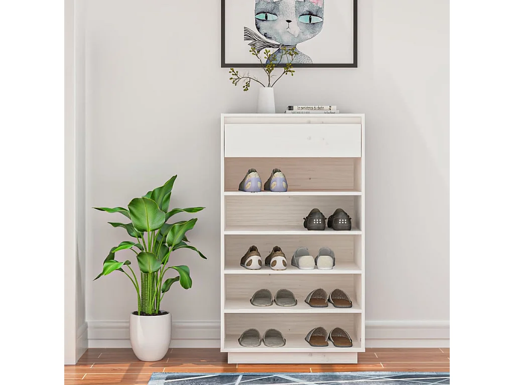 Meuble à chaussures Blanc 60x34x105 cm Bois de pin massif FR66262